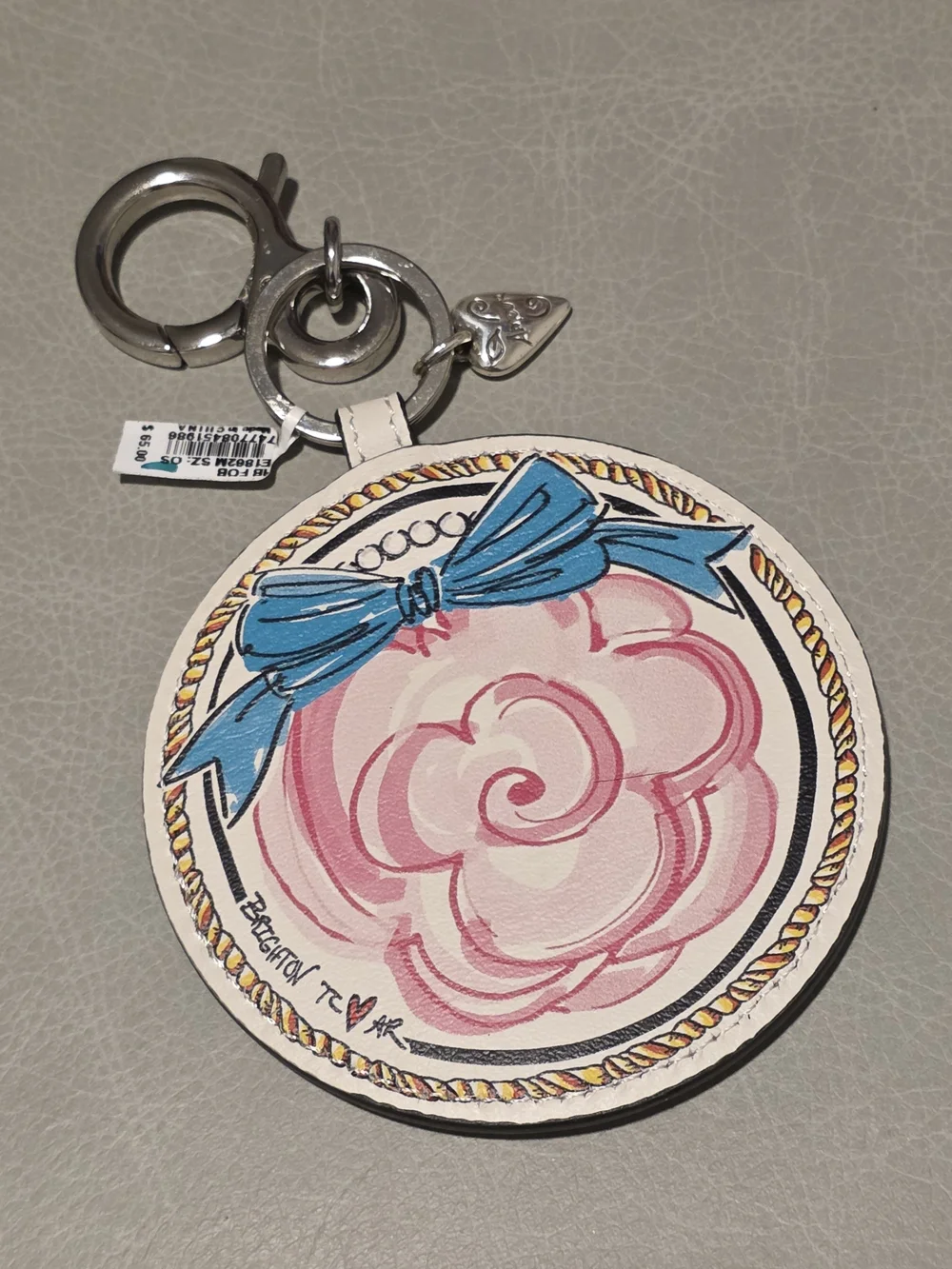 Brighton White Cat Kitty Keychain Pink Reversible Handbag Fob Key Chain NEW